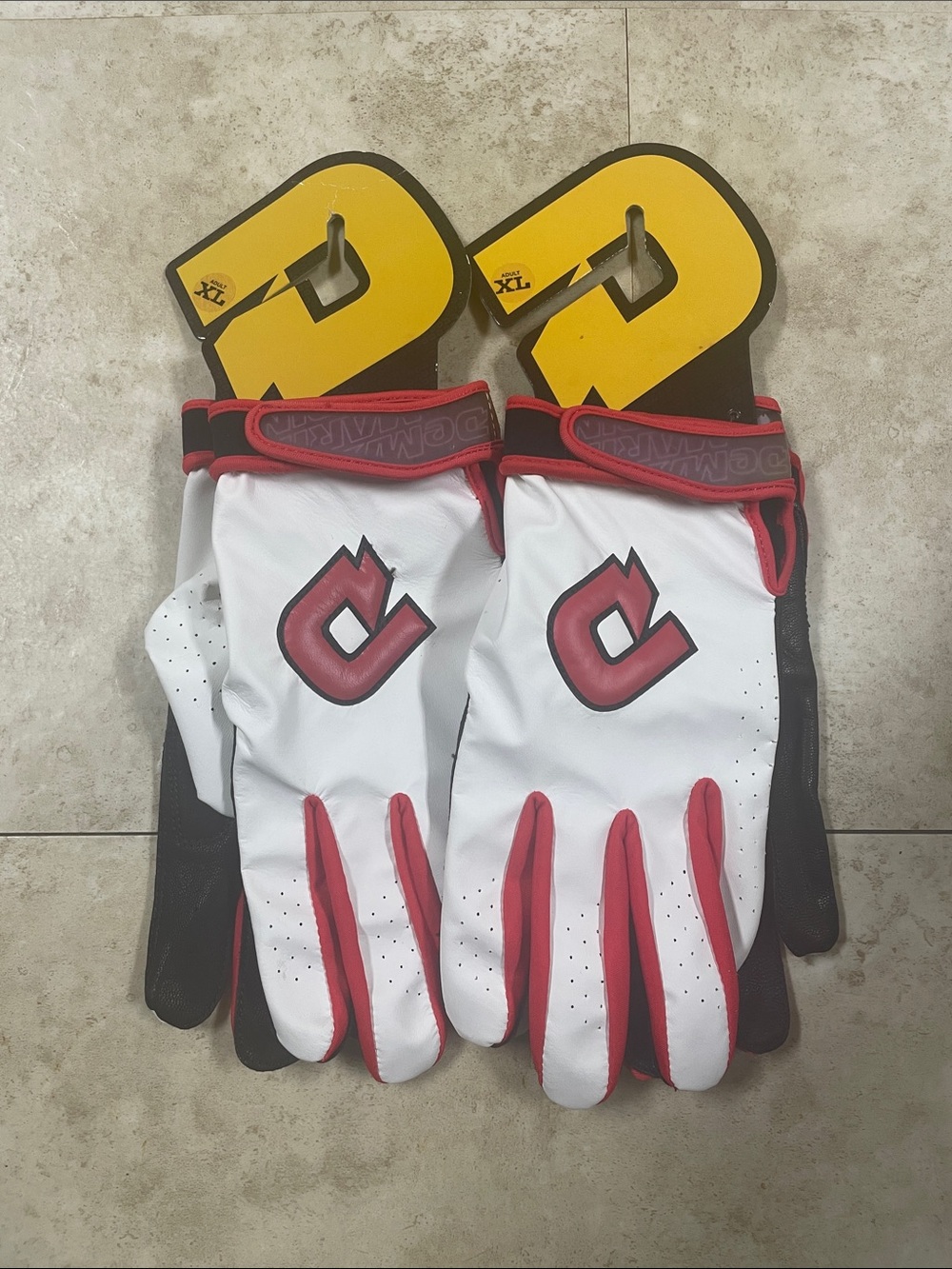 Two Pair DeMarini Men's White & Red Batting Gloves XL